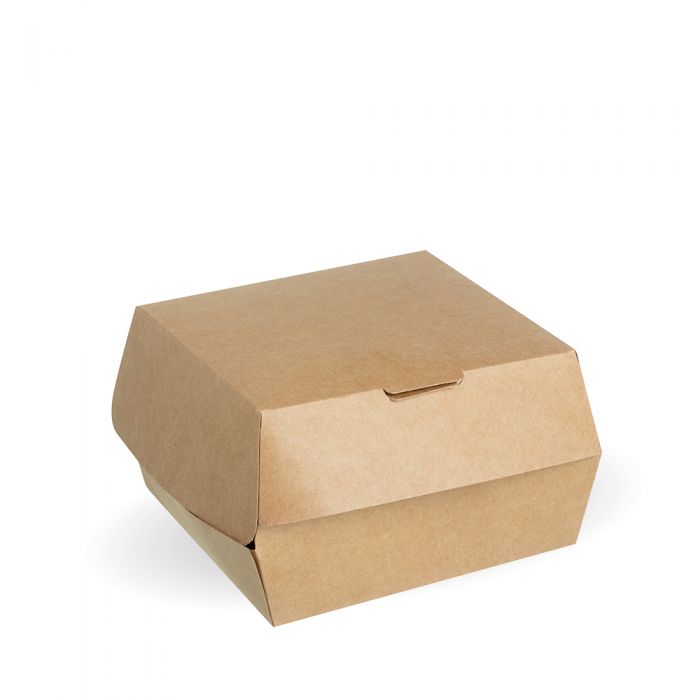 Standard Kraft Compostable Clamshell Burger Box Pack of 250 Dimensions 106 x 106 x 70mm