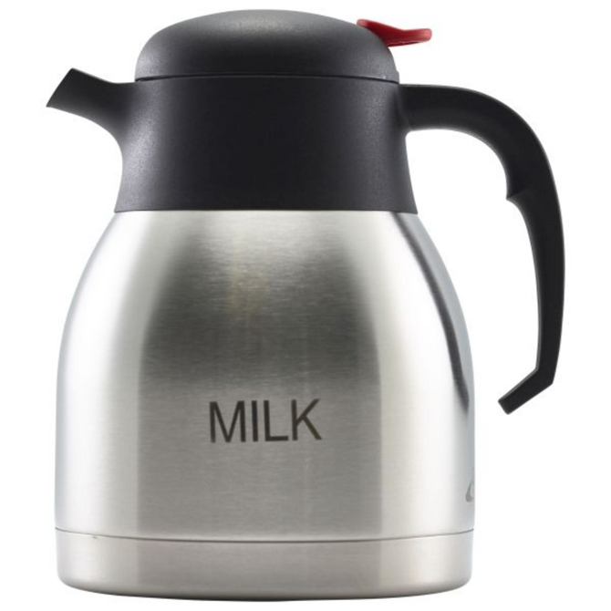 Milk Inscribed St/St Vacuum Push Button Jug 14 x 20cm (Dia x H) - 1Litre