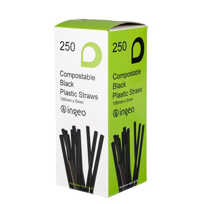 PLA Black Bendy Straws 5mm Box of 250