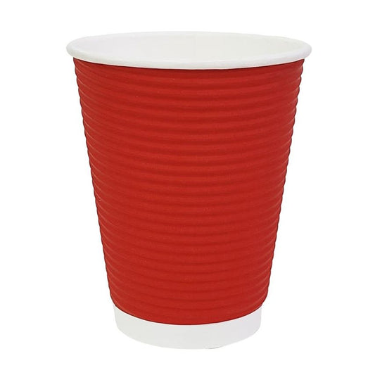 Fiesta Recyclable Coffee Cups Ripple Wall Red 340ml / 12oz (500 Pack) (Lid CW718)