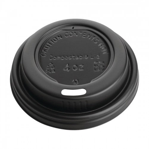 Fiesta Recyclable Espresso Cups Single Wall Black 114ml 4oz & Fiesta Compostable Espresso Cup Lids 114ml / 4oz (50 Pack)