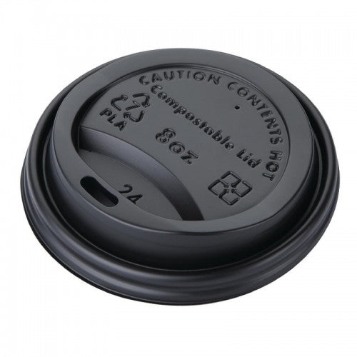 Fiesta Recyclable Coffee Cups Single Wall Black 225ml / 8oz & Fiesta Compostable Lids for 8oz Hot Cups (50 Pack)
