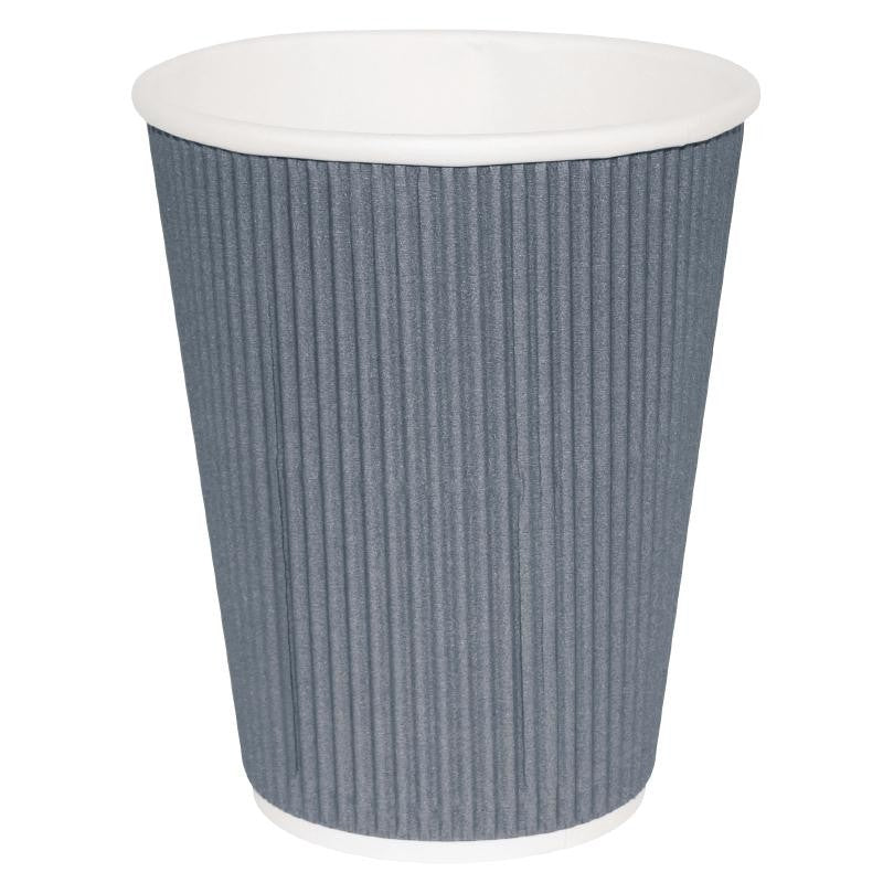 Fiesta Recyclable Coffee Cups Ripple Wall Charcoal 340ml / 12oz (500 Pack) (Lid CW718)