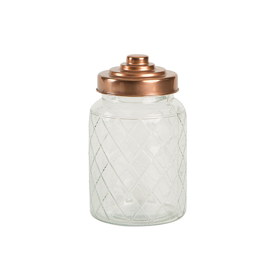 LATTICE GLASS JAR W/LID MEDIUM 17.7CM H x6