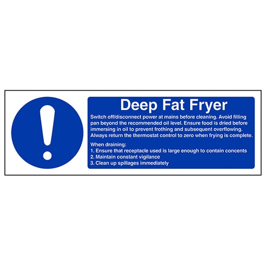 Safety Signs - Deep Fat Fryer Safety Sign 100mm x 300mm Self Adhesive Vinyl For Instant Application