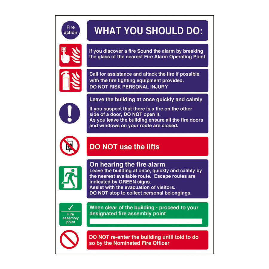 FIRE WHAT TO DO SIGN 200 X 300MM