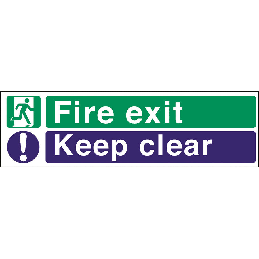 FIRE EXIT/KEEP CLEAR SIGN 45x15CM GR/BL