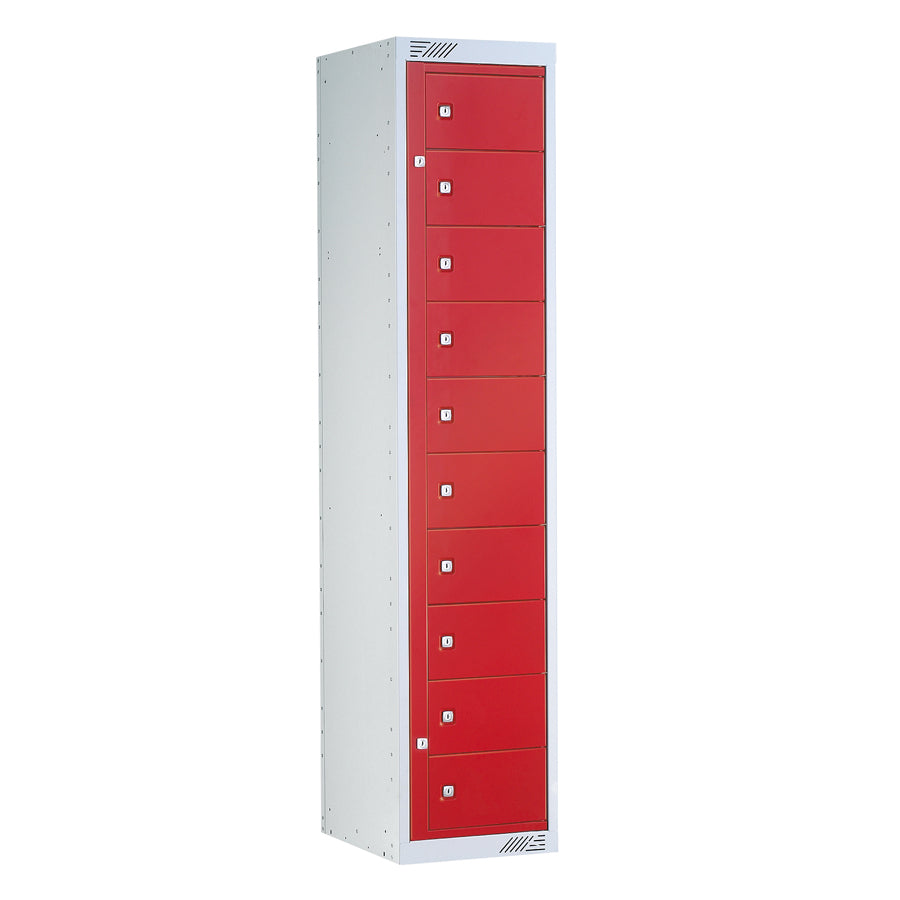 GARMENT DISPENSE LOCKER 10 DOOR GRY/RED