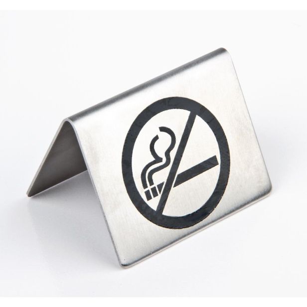 Brushed Steel No Smoking Table Sign - 35(H) x 51(W) x 38(D)mm. Brushed Steel. Sold Singly
