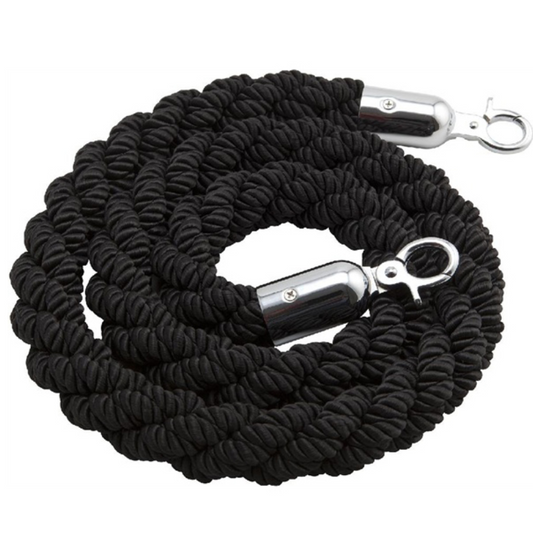 Barrier Rope in Black with Silver Hooks