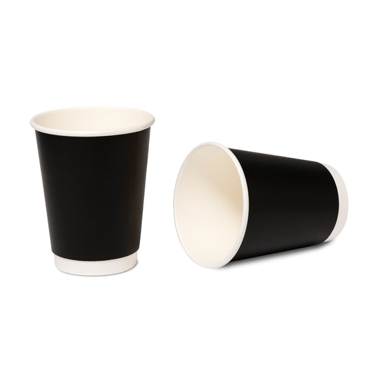 Double Wall Coffee Cups & Lids Disposable Cups Black 12oz Pack of 500