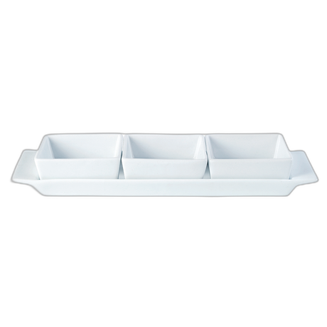 Porcelite Square Shaped Set of 3 Bowls & Tray Box of 6
