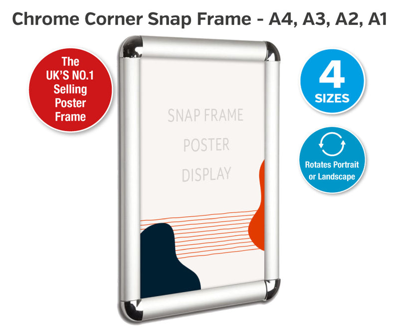 Chrome Corner 25mm Profile Snap Frame - A1 (594 x 841mm)