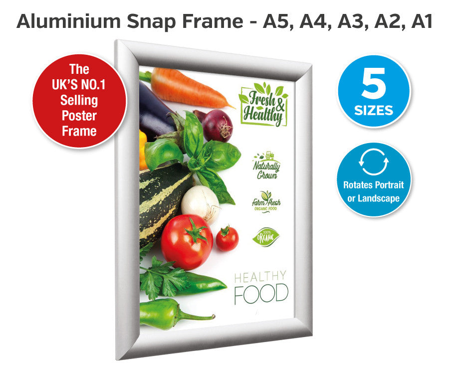 SILVER 25mm Profile Snap Poster Frames A2