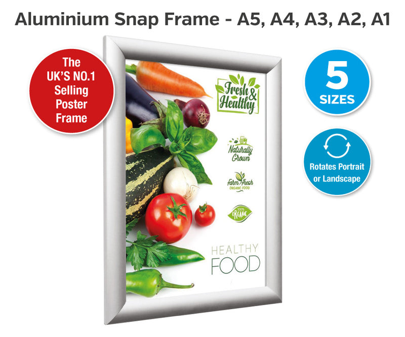 SILVER 25mm Profile Snap Poster Frames A4