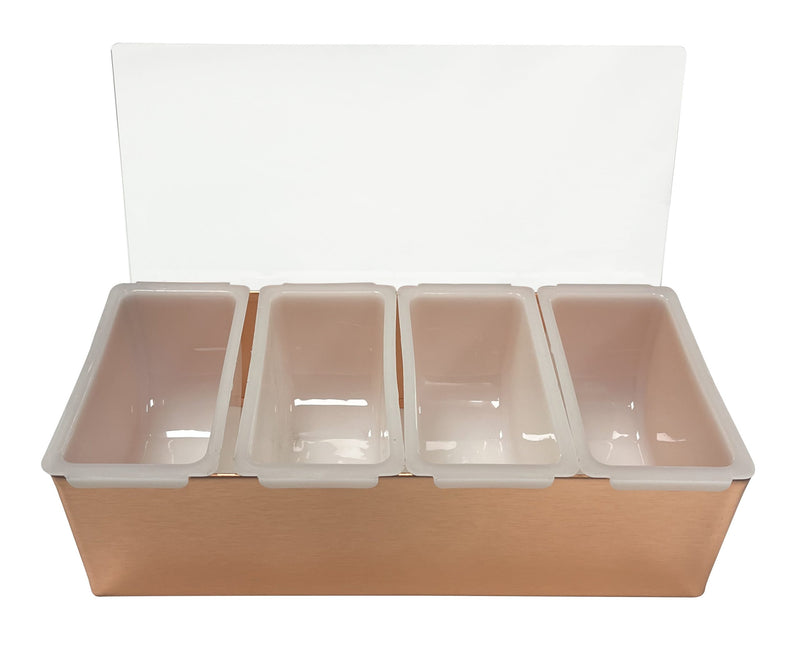 Stainless Steel Condiment Holder Copper Plated 4 Compartment
