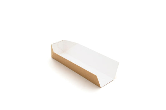 7″ Kraft Compostable Hot Dog Tray Case of 1000 (LxWxD): 179 x 42 x 40mm