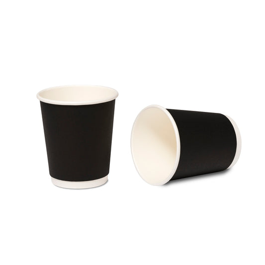 Double Wall Coffee Cups & Lids Disposable Cups Black 8oz Pack of 500