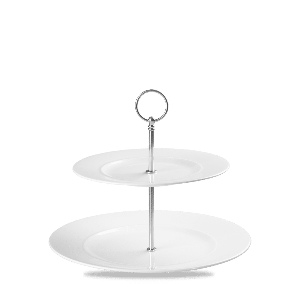Alc Ambience White Standard Rim Two Tier Plate Tower 11" Box 2