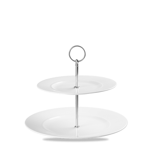 Alc Ambience White Standard Rim Two Tier Plate Tower 11" Box of 2 (3-5 Working Days Delivery)