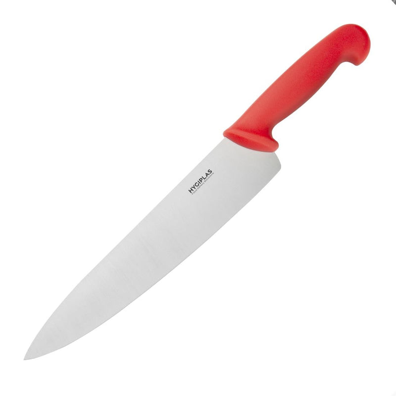 Hygiplas Chefs Knife Red 25cm - Blade length: 10". Weight: 190g. Red for raw meat