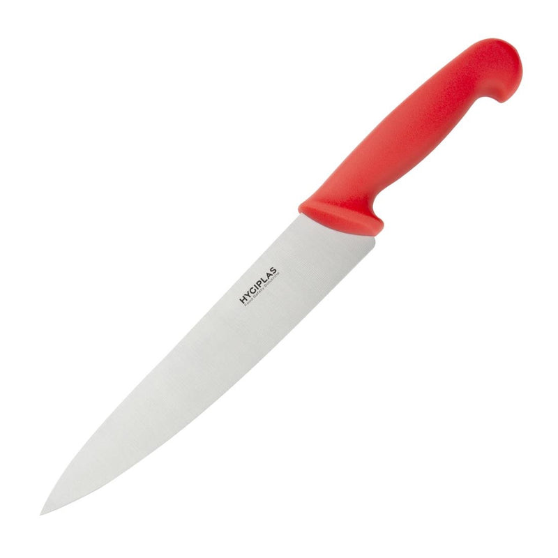 Hygiplas Chefs Knife Red 21.8cm -Blade length: 8.5". Weight: 150g. Red for raw meats