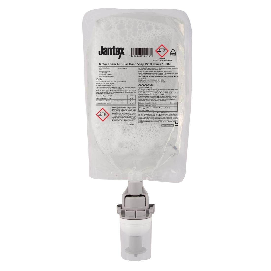 Jantex Foam Anti-Bacterial Hand Soap Refill Pouch 1300ml - Fits (FU376)