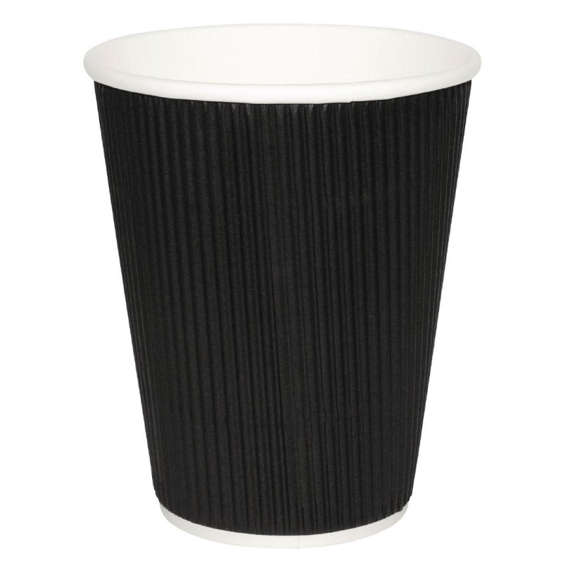Fiesta Recyclable Coffee Cups Ripple Wall Black 225ml / 8oz (Pack of 25)