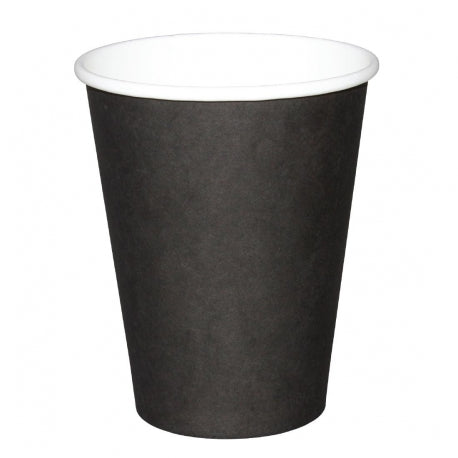 Fiesta Recyclable Coffee Cups Single Wall Black 340ml / 12oz & Fiesta Recyclable Coffee Cup Lids Black 340ml / 12oz and 455ml / 16oz (50 Pack)