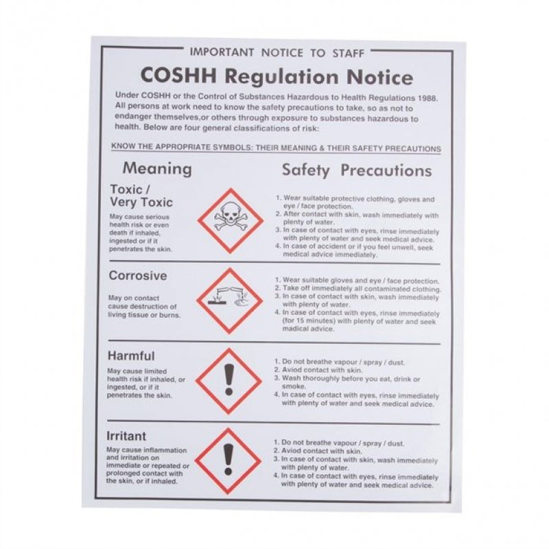 Vogue COSHH Regulations Sign - Self-adhesive vinyl. 350 x 270mm