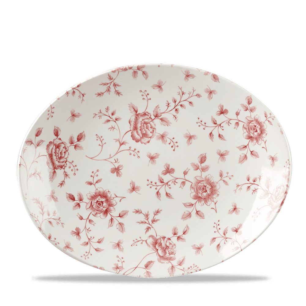 Rose Chintz Cranberry Orbit Oval Coupe Plate 12.5" Box 6