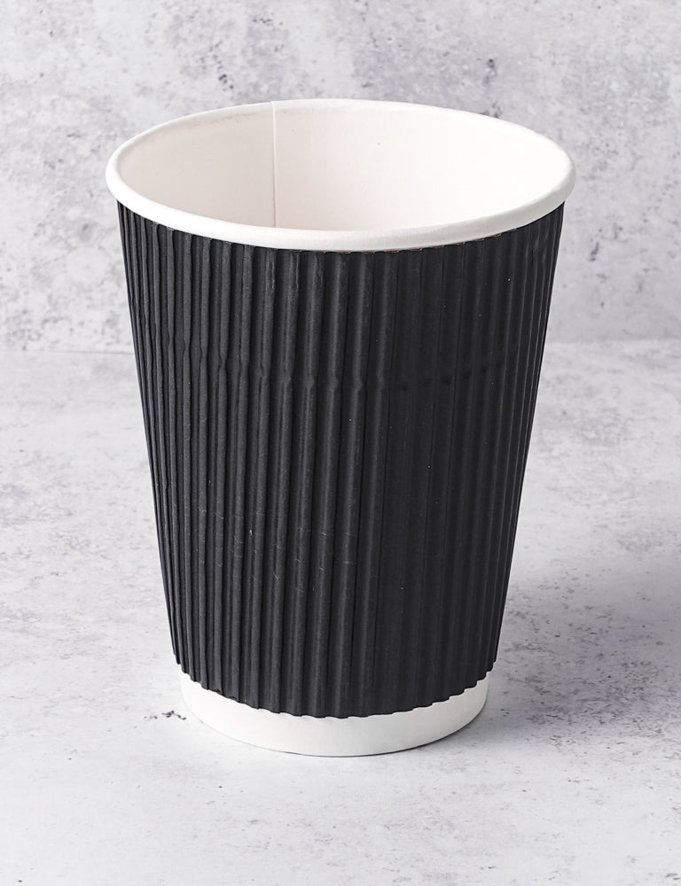 12oz Black Ripple Coffee Cup Paper Pack of 100