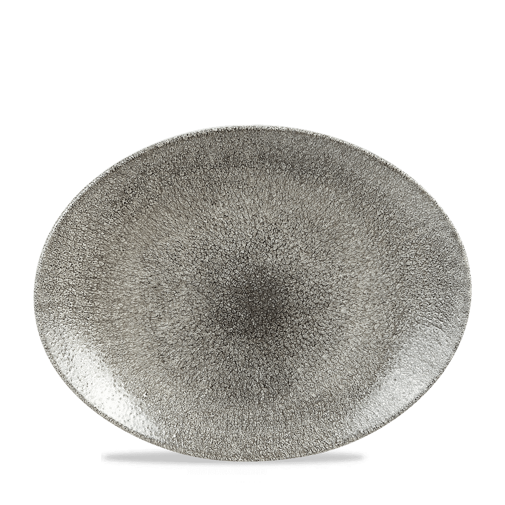 Raku Quartz Black Orbit Oval Coupe Plate 12.5" Box 12