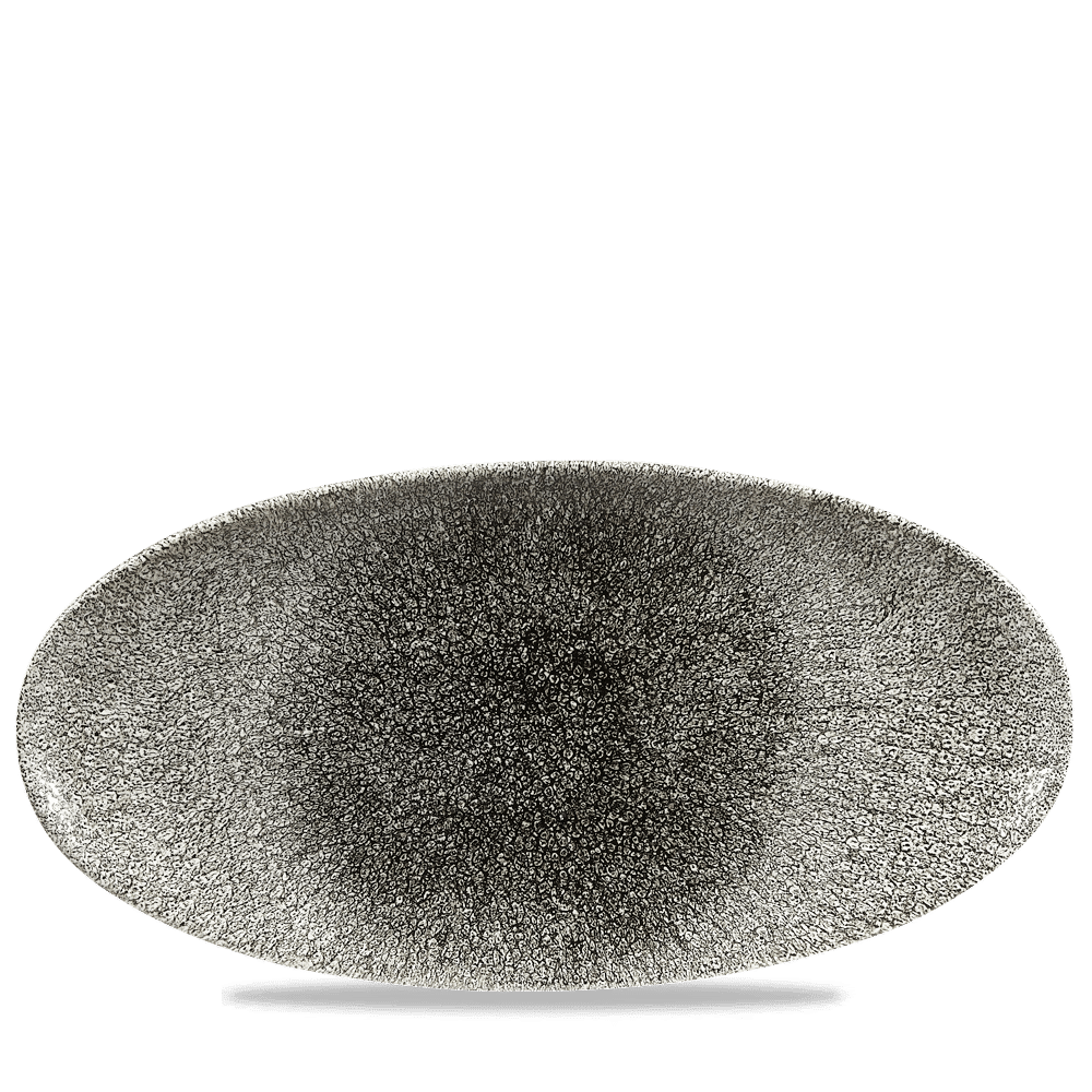 Raku Quartz Black Oval Chefs Plate 13 3/4X6 3/4" Box 6