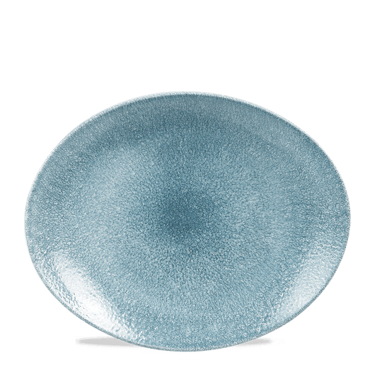 Raku Topaz Blue Orbit Oval Coupe Plate 12.5" Box of 12 (3-5 Working Days Delivery)