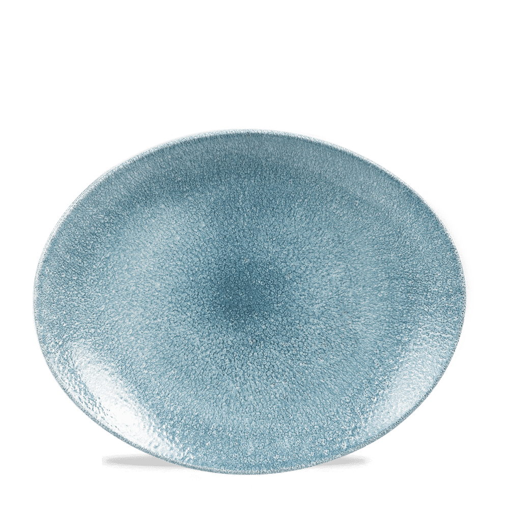 Raku Topaz Blue Orbit Oval Coupe Plate 10" Box 12