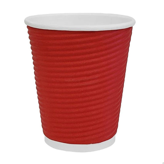Fiesta Recyclable Coffee Cups Ripple Wall Red 225ml / 8oz (500 Pack) (Lid CW716)