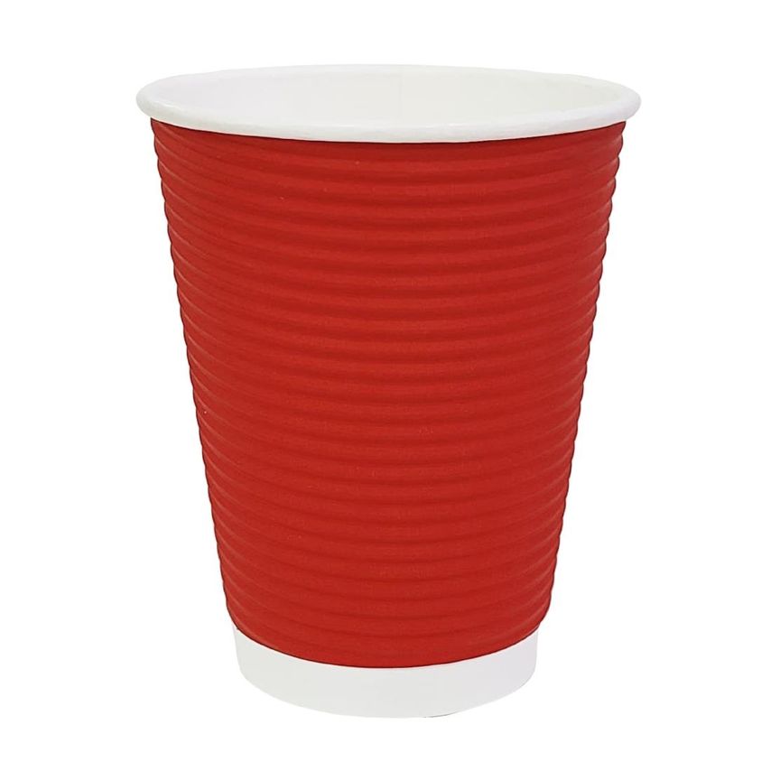 Fiesta Recyclable Coffee Cups Ripple Wall Red 340ml / 12oz (500 Pack) (Lid CW718)