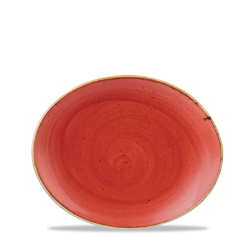 Stonecast Berry Red Orbit Oval Coupe Plate 19.7Cm Box 12
