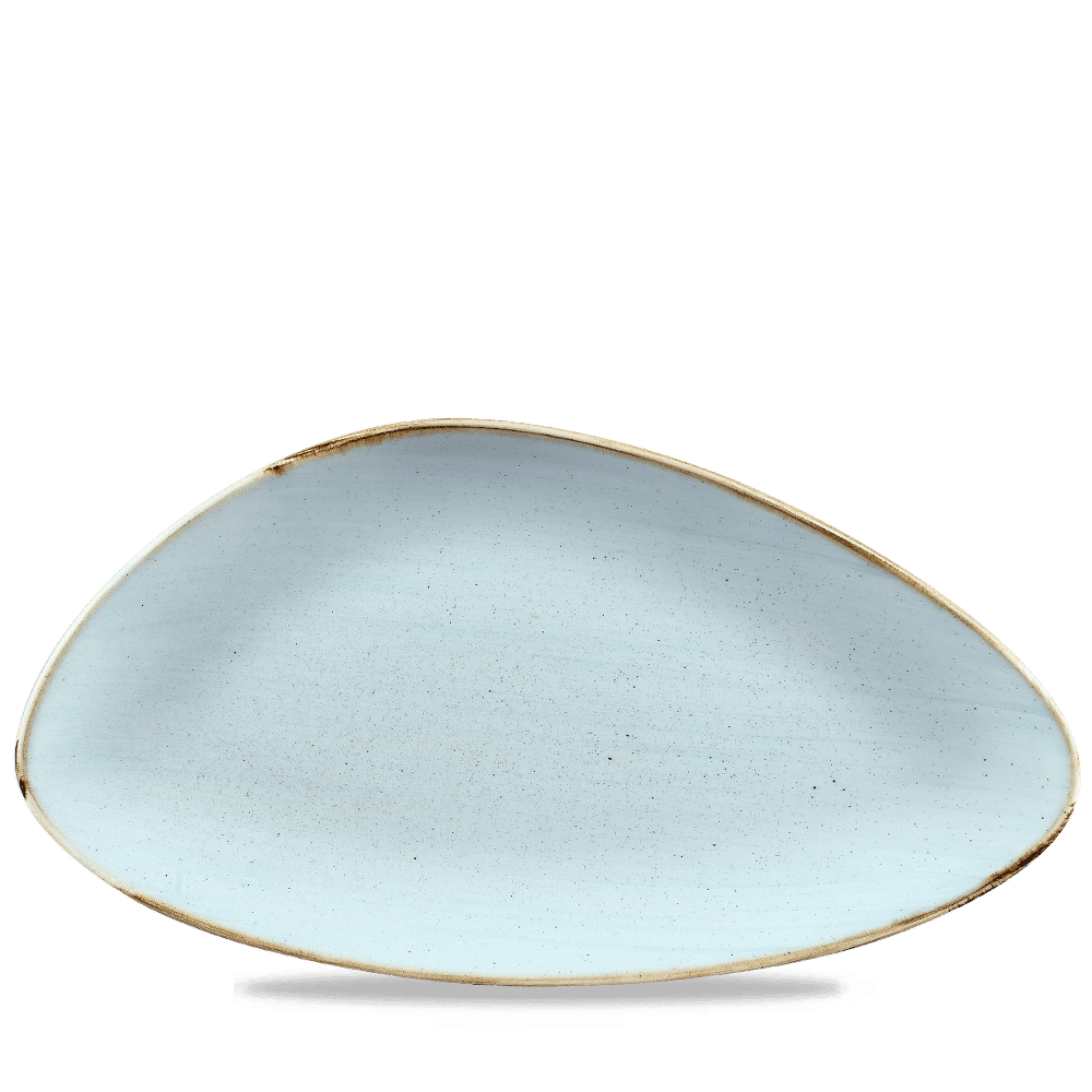 Stonecast Duck Egg Triangle Chefs Plate 13 3/4"X7 3/8" Box 6