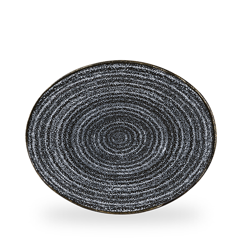 Studio Prints Charcoal Black Orbit Oval Coupe Plate 12.5" Box 12