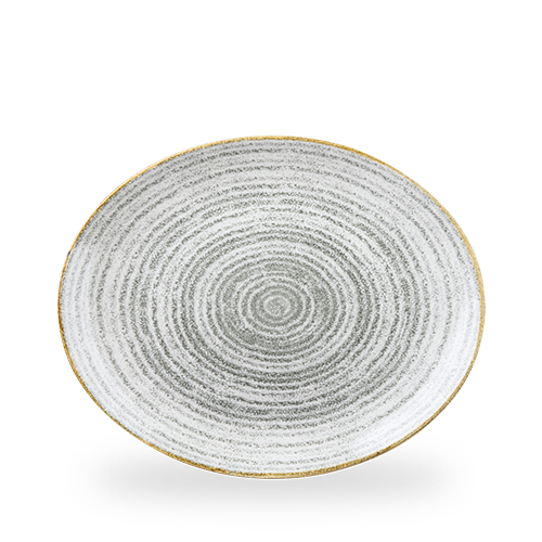 Studio Prints Stone Grey Orbit Oval Coupe Plate 12.5" Box 12