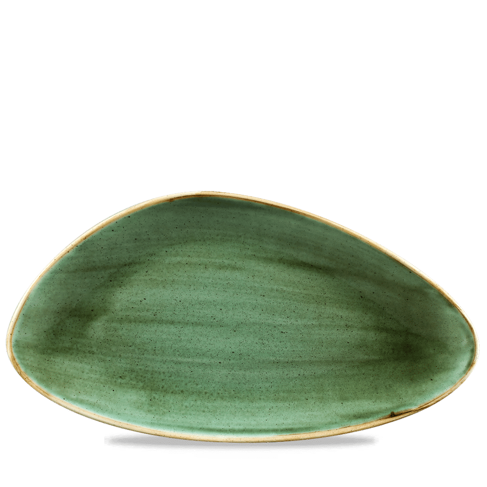 Stonecast Samphire Green Triangle Chefs Plate 13 3/4"X7 3/8" Box 6