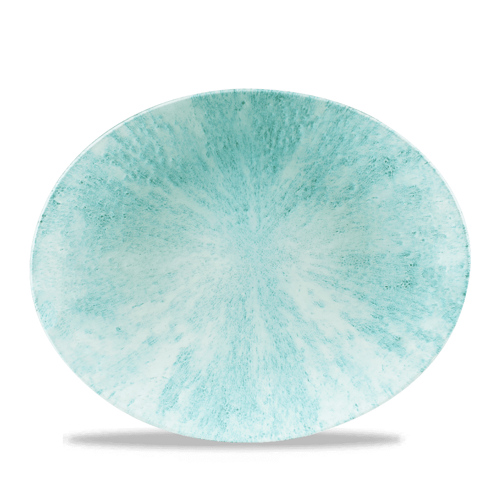 Stone Aquamarine Orbit Oval Coupe Plate 12.5" Box 12