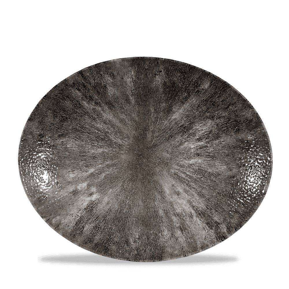 Stone Quartz Black Orbit Oval Coupe Plate 12.5" Box 12
