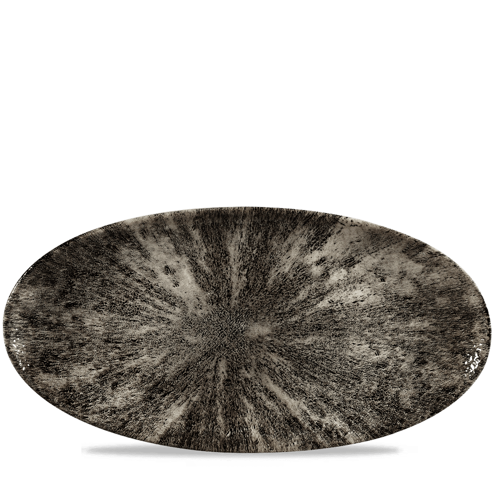 Stone Quartz Black Oval Chefs Plate 13 3/4X6 3/4" Box 6