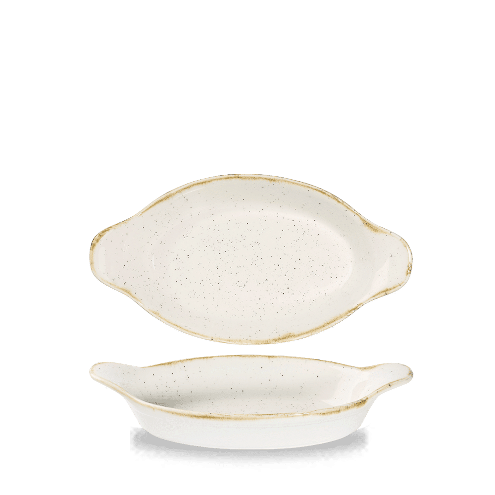 Stonecast Barley White  Intermed Oval Eared Dish 9 1/8 X 5"  Box 6