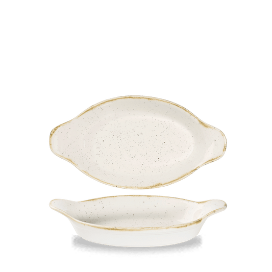 Stonecast Barley White Intermed Oval Eared Dish 9 1/8 X 5" Box of 6 (3-5 Working Days Delivery)