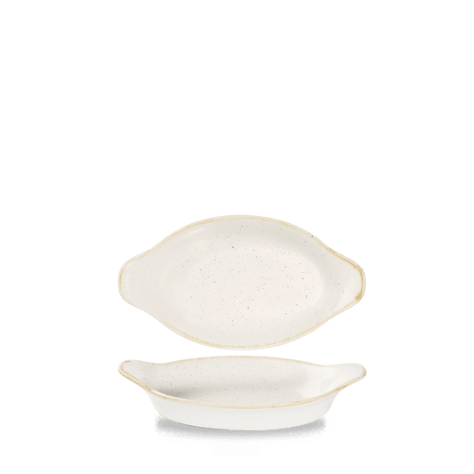 Stonecast Barley White Small Oval Eared Dish 8 1/8 X 4 3/8" Box of 6 (3-5 Working Days Delivery)