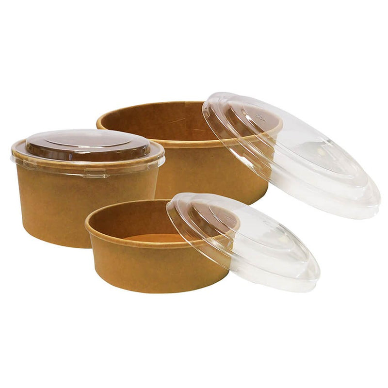 Disposable Round Kraft Paper Bowls & Lids 500ml (D145 x H51 mm) x 300